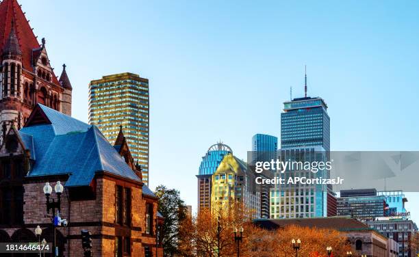 copley square - back bay - autumn - boston massachusett - trinity church boston stock pictures, royalty-free photos & images