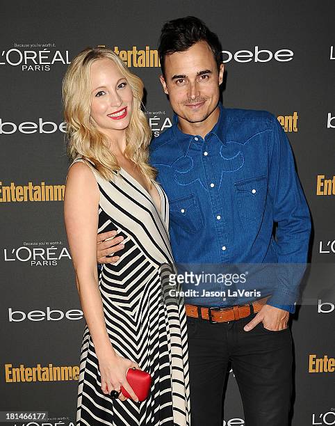 Actress Candice Accola and Joe King attend the Entertainment Weekly pre-Emmy party at Fig & Olive Melrose Place on September 20, 2013 in West...