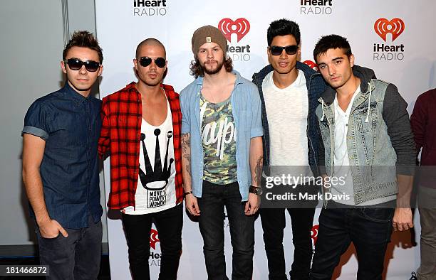 Nathan Sykes, Max George, Jay McGuiness, Siva Kaneswaran and Tom Parker of The Wanted attend the iHeartRadio Music Festival Village on September 21,...