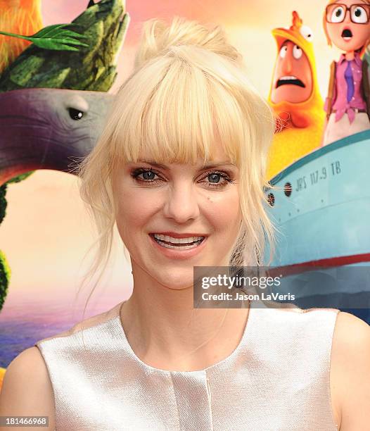 Actress Anna Faris attends the premiere of "Cloudy With a Chance of Meatballs 2" at Regency Village Theatre on September 21, 2013 in Westwood,...