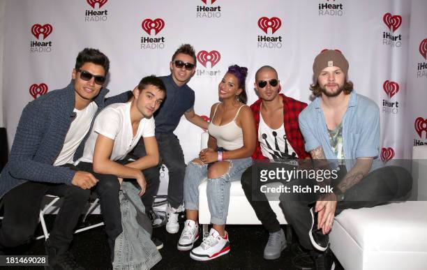 Siva Kaneswaran, Tom Parker, Nathan Sykes, Max George and Jay McGuiness of The Wanted speak with radio personality Nessa during the iHeartRadio Music...