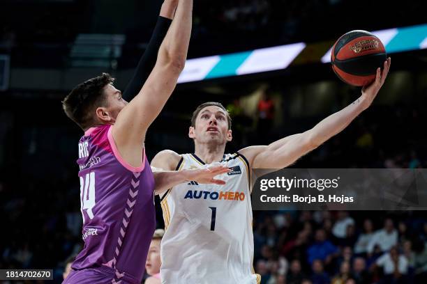 Fabien Causeur of Real Madrid in action during ACB League match between Real Madrid and Morabanc Andorra at WiZink Center on November 26, 2023 in...