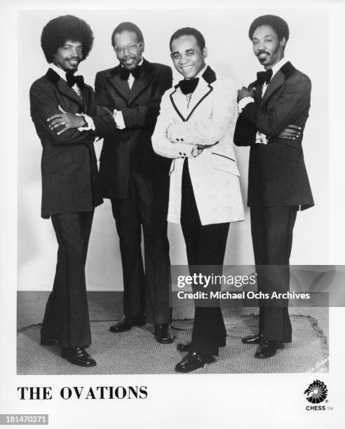 Louis Williams, William Young, Nathaniel Lewis and another member of the soul group "The Ovations" pose for a Chess Records publicity portrait in...