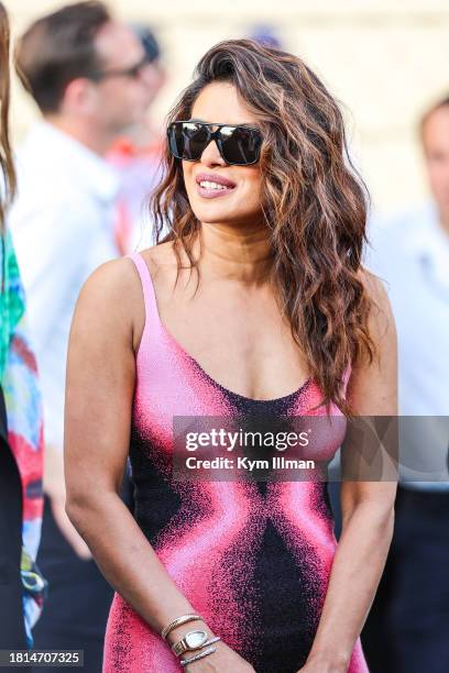 Indian actress Priyanka Chopra Jonas is seen on the grid prior to the F1 Grand Prix of Abu Dhabi at Yas Marina Circuit on November 26, 2023 in Abu...