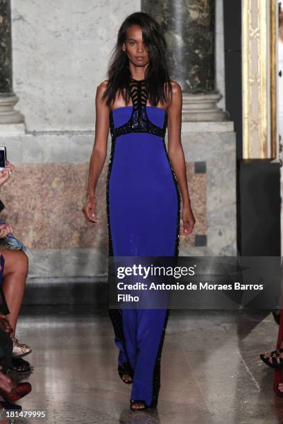 Model Liya Kebede walks the runway during the Emilio Pucci show as a part of Milan Fashion Week Womenswear Spring/Summer 2014 on September 21, 2013...