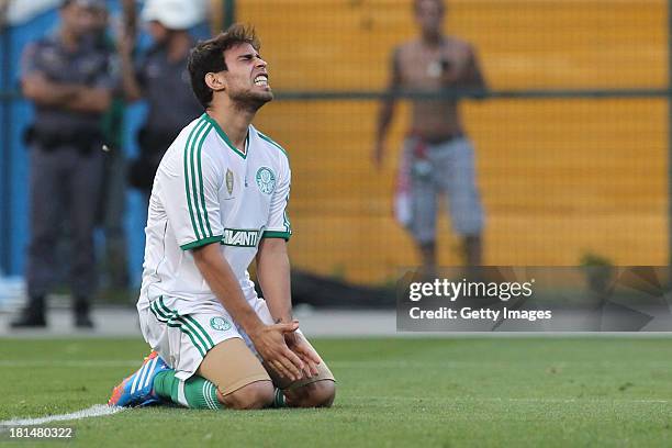Jorge Valdivia, from Palmeiras, reacts to a lost goal during the match between Palmeiras and Sport for the Brazilian Series B 2013 at Pacaembu...
