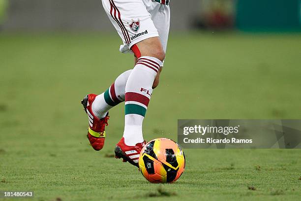 Player wears Adidas boots during the match between Fluminense and Coritiba for the Brazilian Series A 2013 at Maracana on September 21, 2013 in Rio...