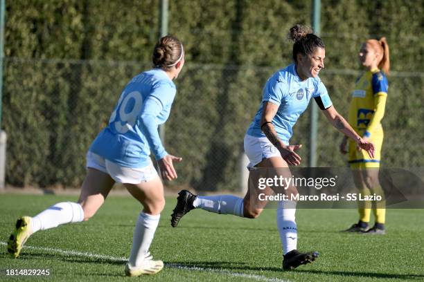 Antonietta Castiello of SS Lazio women celebrates the opening goal with her team mates during the women Serie B match between SS Lazio women and...
