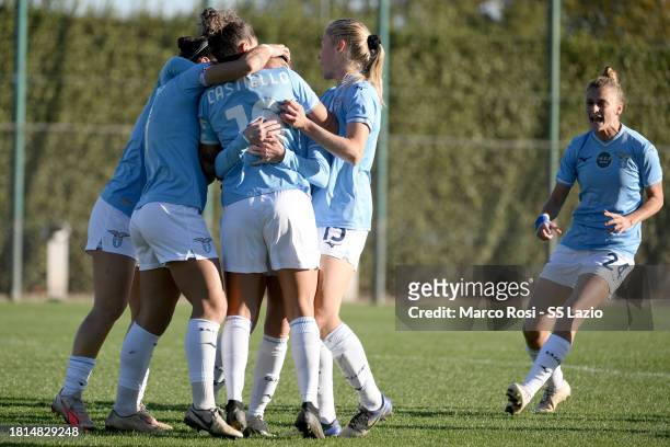 Antonietta Castiello of SS Lazio women celebrates the opening goal with her team mates during the women Serie B match between SS Lazio women and...