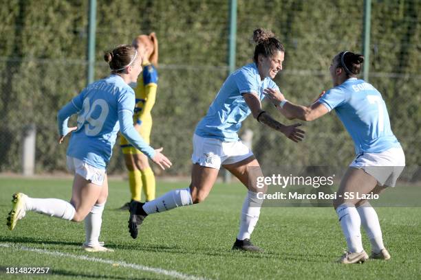 Antonietta Castiello of SS Lazio women celebrates the opening goal with her team mates during the women Serie B match between SS Lazio women and...