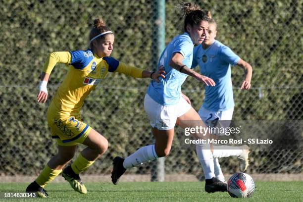 Antonietta Castiello of SS Lazio women compete for the ball with Valentina Congia of Chievo Verona women during the women Serie B match between SS...