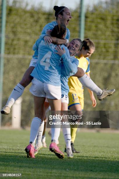 Giulia Mancuso of SS Lazio women celebrates the third goal with her team mates during the women Serie B match between SS Lazio women and Chievo...