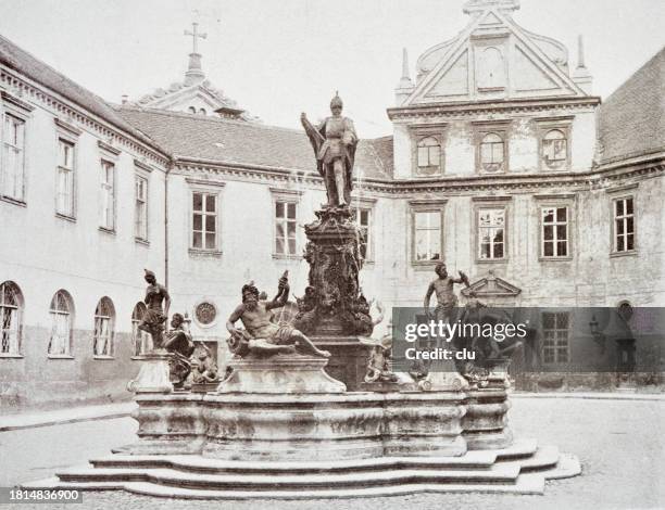 munich residence, wittelsbacher brunnen - fountain stock illustrations