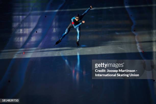 Abdumalik Askar of Kazakhstan competes in the Junior Men's 1500m during the ISU Junior World Cup Speed Skating at Ice Rink Pine on November 26, 2023...