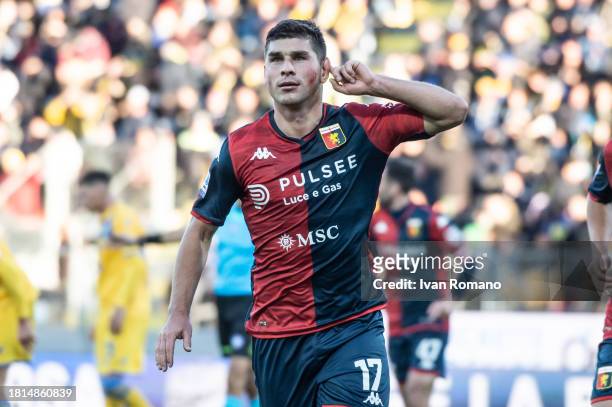 Ruslan Malinovskyi of Genoa FC after scoring a goal to make it 1-1 during the Serie A TIM match between Frosinone Calcio and Genoa CFC at Stadio...