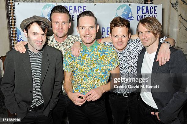 Ciaran Jeramiah, Paul Stewart, Dan Gillespie Sells, Richard Jones and Kevin Jerimiah of The Feeling attend the annual Peace One Day concert at the...