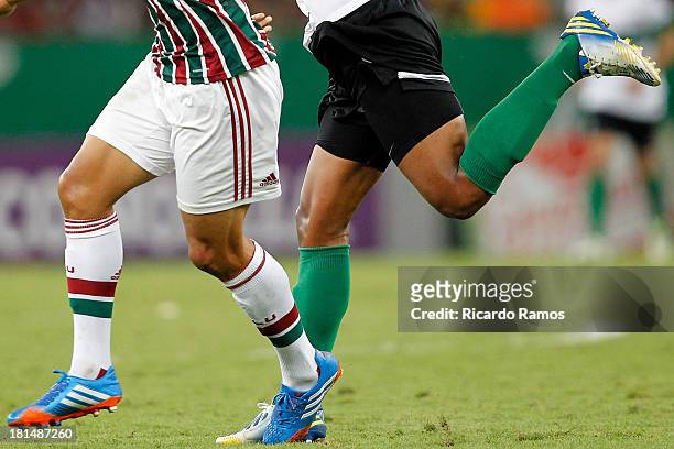 Players wear Adidas boots during the match between Fluminense and Coritiba for the Brazilian Series A 2013 at Maracana on September 21, 2013 in Rio...