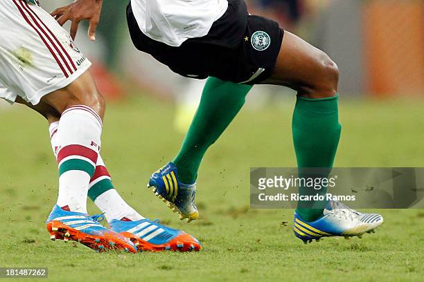 Players wear Adidas boots during the match between Fluminense and Coritiba for the Brazilian Series A 2013 at Maracana on September 21, 2013 in Rio...