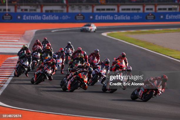 Start of the Moto GP race of the Gran Premio Motul de la Comunitat Valenciana at Ricardo Tormo Circuit on November 26, 2023 in Valencia, Spain.