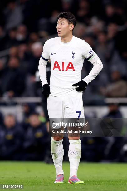 Son Heung-Min of Tottenham Hotspur looks dejected at full-time following the team's defeat in the Premier League match between Tottenham Hotspur and...