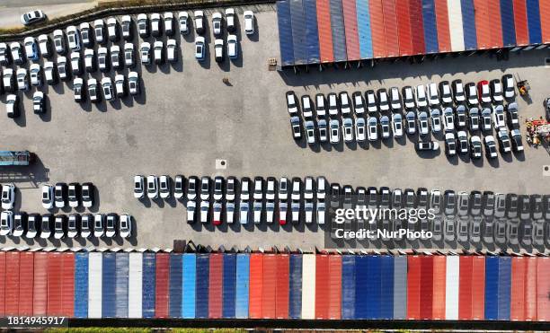 Batch of cars is being prepared for export at the International Container Terminal in the Taicang Port Area of Suzhou Port, in Suzhou, Jiangsu...