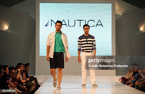 Model walks the runway at Nautica fashion show during Ciputra World Fashion Week on September 21, 2013 in Surabaya, Indonesia.