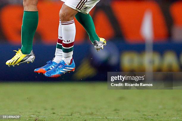 Players wear Adidas boots during the match between Fluminense and Coritiba for the Brazilian Series A 2013 at Maracana on September 21, 2013 in Rio...