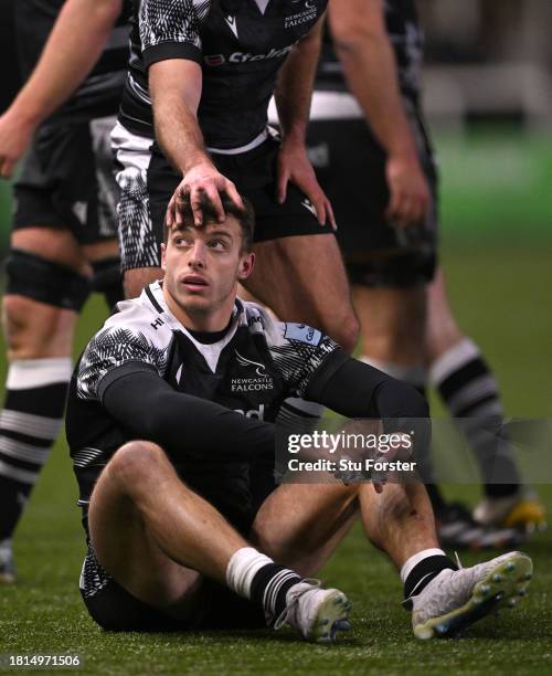 Falcons wing Adam Radwan reacts during the Gallagher Premiership Rugby match between Newcastle Falcons and Exeter Chiefs at Kingston Park on November...