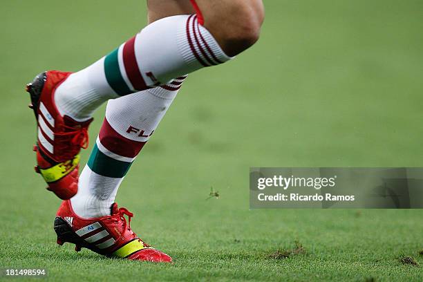 Player wears Adidas boots during the match between Fluminense and Coritiba for the Brazilian Series A 2013 at Maracana on September 21, 2013 in Rio...