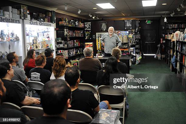 Gunnar Hansen signs copies of "Chain Saw Confidential: How We Made The World's Notorious Horror Movie" held at Dark Delicacies Bookstore on September...