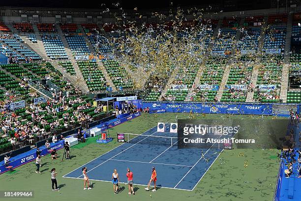 General view of the center court at the opening ceremony during day one of the Toray Pan Pacific Open at Ariake Colosseum on September 22, 2013 in...