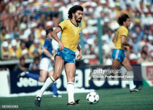 Socrates of Brazil in action during the FIFA World Cup group C match between Italy and Brazil at the Sarria Stadium on July 5, 1982 in Barcelona,...