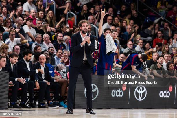 Roger Grimau, Head coach of Fc Barcelona gestures during the ACB Liga Endesa match played between FC Barcelona and Basquet Girona at Palau Blaugrana...