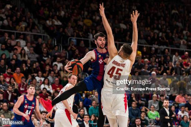 Dario Brizuela of Fc Barcelona in action against Stefan Djordjevic of Basquet Girona during the ACB Liga Endesa match played between FC Barcelona and...