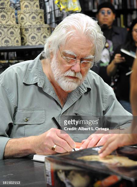 Gunnar Hansen signs copies of "Chain Saw Confidential: How We Made The World's Notorious Horror Movie" held at Dark Delicacies Bookstore on September...