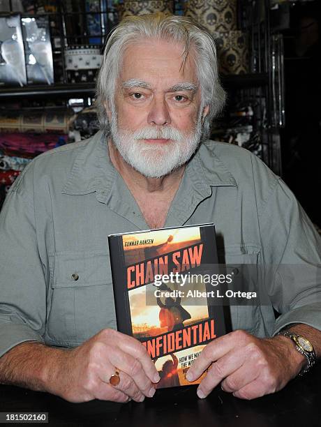 Gunnar Hansen signs copies of "Chain Saw Confidential: How We Made The World's Notorious Horror Movie" held at Dark Delicacies Bookstore on September...