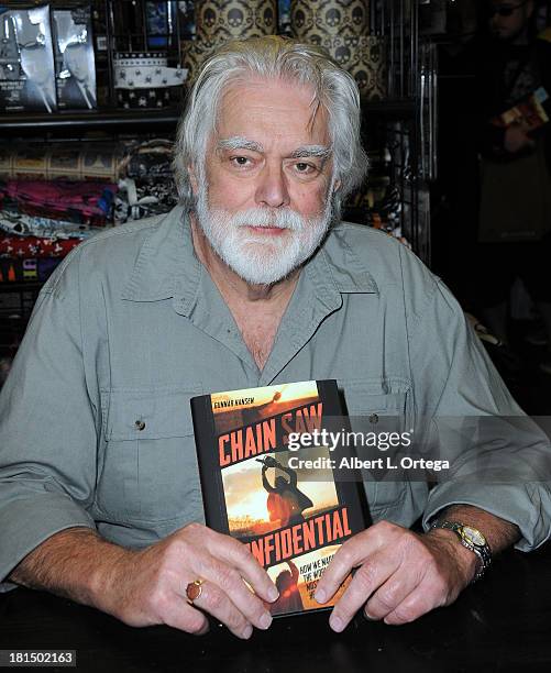 Gunnar Hansen signs copies of "Chain Saw Confidential: How We Made The World's Notorious Horror Movie" held at Dark Delicacies Bookstore on September...