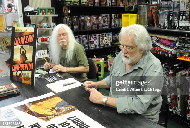 Gunnar Hansen signs copies of "Chain Saw Confidential: How We Made The World's Notorious Horror Movie" held at Dark Delicacies Bookstore on September...