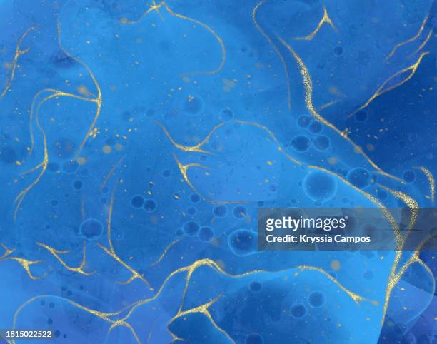 blue marbled background with golden glitter accents - metallic ink stock pictures, royalty-free photos & images