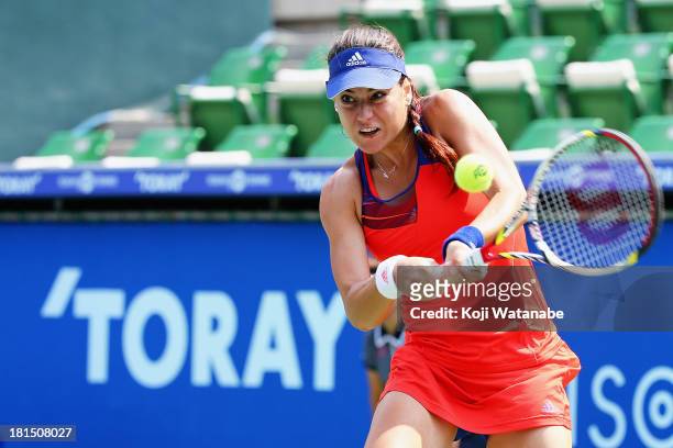 Sorana Cirstea of Romania in action during her women's singles first round match against Julia Goerges on during day one of the Toray Pan Pacific...