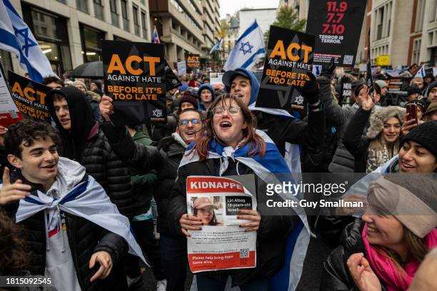 The anti-semitism march heads down Arundel street on November 26, 2023 in London, England. The ongoing war between Israel and Hamas has sparked a...