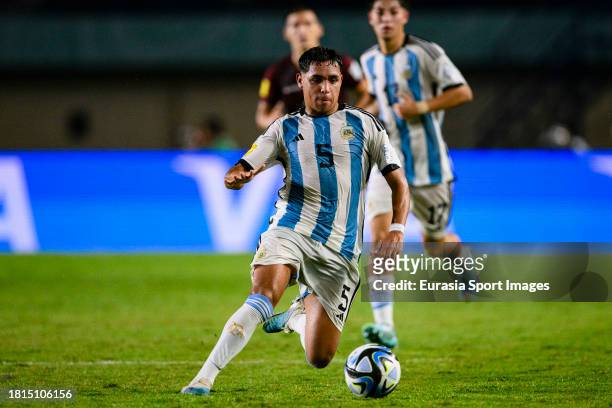 Mariano Gerez of Argentina in action during FIFA U-17 World Cup Round of 16 match between Argentina and Venezuela at Si Jalak Harupat Stadium on...