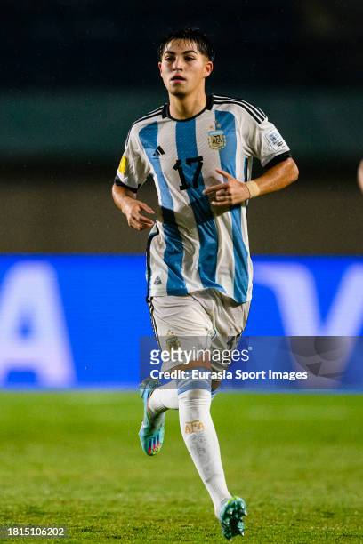Valentino Acuna of Argentina runs in the field during FIFA U-17 World Cup Round of 16 match between Argentina and Venezuela at Si Jalak Harupat...