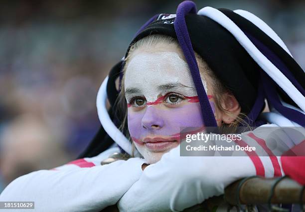 Dockers fan shows her support during the AFL Second Preliminary Final match between the Fremantle Dockers and the Sydney Swans at Patersons Stadium...