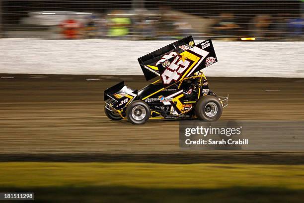 Martin Edwards, driver of the Lucas Oil ASCS, races during the Port-A-Cool U.S. National Dirt Track Championship at Texas Motor Speedway on September...