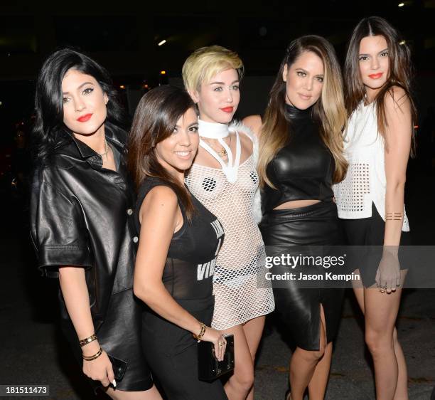 Kylie Jenner, Kourtney Kardashian, Miley Cyrus, Khloe Kardashian and Kendall Jenner attend the iHeartRadio Music Festival at the MGM Grand Garden...