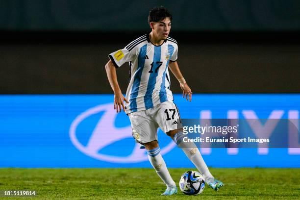 Valentino Acuna of Argentina controls the ball during FIFA U-17 World Cup Round of 16 match between Argentina and Venezuela at Si Jalak Harupat...