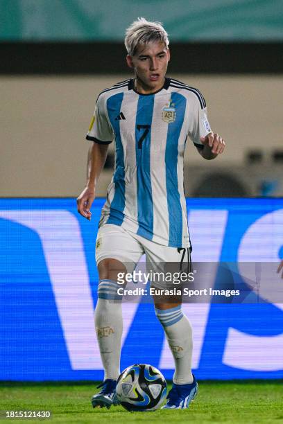 Ian Subiabre of Argentina controls the ball during FIFA U-17 World Cup Round of 16 match between Argentina and Venezuela at Si Jalak Harupat Stadium...