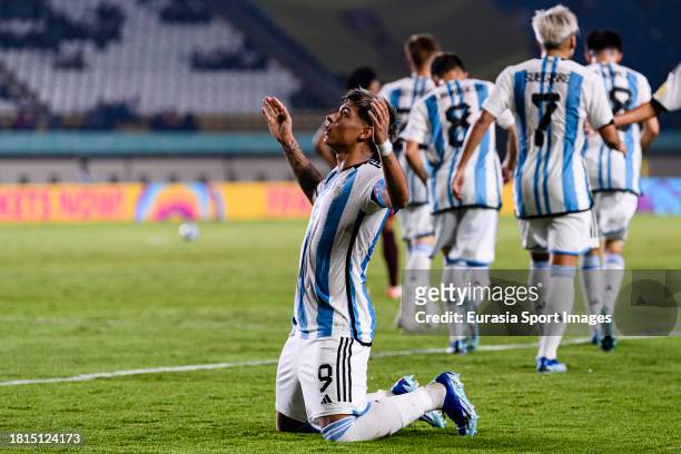 Agustin Ruberto scored twice for Argentina during FIFA U-17 World Cup Round of 16 match between Argentina and Venezuela at Si Jalak Harupat Stadium...