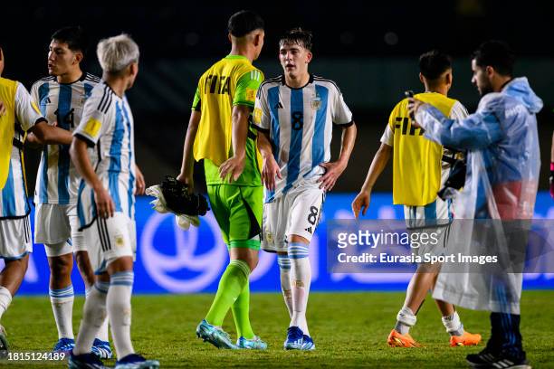 Argentina squad celebrates with his teammates after winning Venezuela during FIFA U-17 World Cup Round of 16 match between Argentina and Venezuela at...